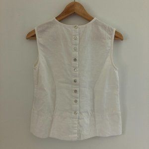 White Linen Shell Tank Back Buttons Mother of Pearl S